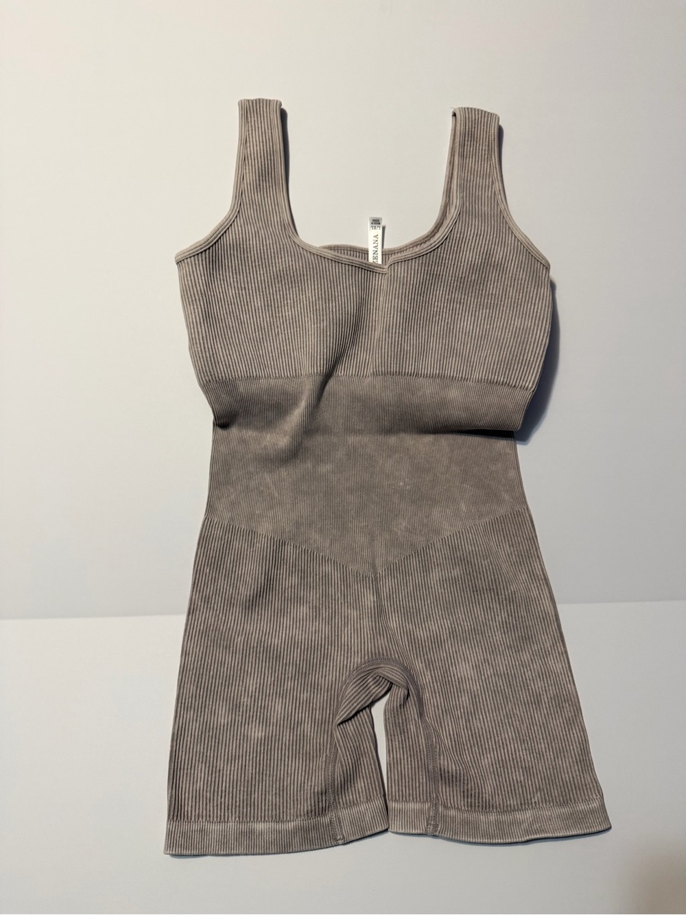 Zenana Outfitters Ribbed Tank Romper in Gray